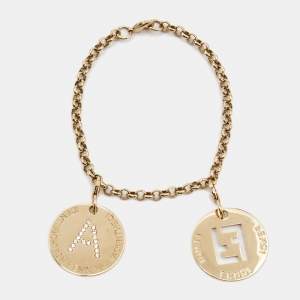 Fendi Logo Identification Letter  A Crystal Gold Tone Charm Bracelet