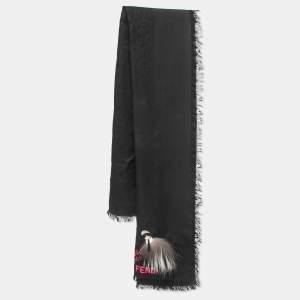 Pre Owned Fendi Black Fox Fur Applique Detail Silk & Wool Karlito Shawl