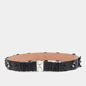 Pre Owned Fendi Black Leather and Patent Stretch Flowerland Waist Belt 85CM