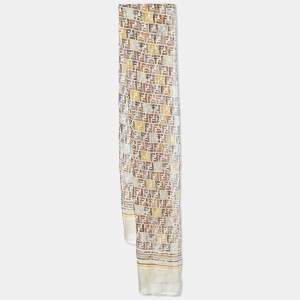 Fendi Cream Logo Monogram Printed Silk Scarf