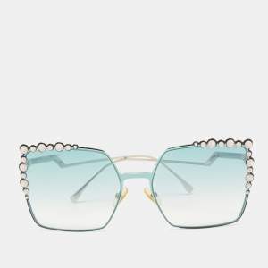 Pre Owned Fendi Ombre Green Gradient FF 0259/S Embellished Oversized Sunglasses