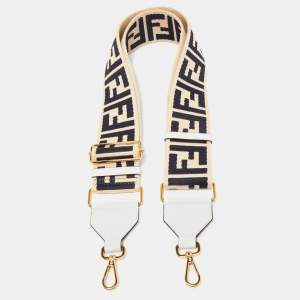 Fendi White/Black Zucca Canvas and Leather Strap You Adjustable Shoulder Bag Strap