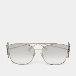 Pre Owned Fendi Silver/Grey Gradient FF0380/S Crystals Oversized Sunglasses