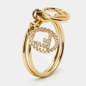 Pre Owned Fendi F is Fendi Double Charm Gold Tone Ring  Size 58