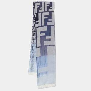 Fendi Navy Blue Logo Jacquard Stole 