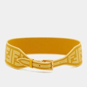 Fendi Yellow Zucca Jacquard Fabric Buckle Waist Belt 