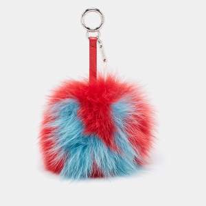 Fendi Red/Green Fox Fur Alphabet Pom-Pom Bag Charm