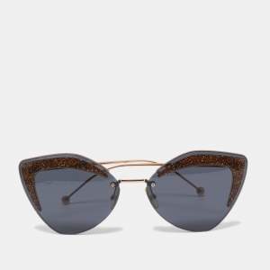 Pre Owned Fendi Black/Gold Glitter FF0355/S Rimless Butterfly Sunglasses