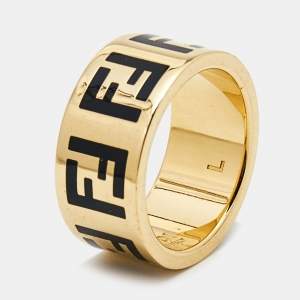 Pre Owned Fendi Forever Fendi Enamel Gold Tone Band Ring Size 58