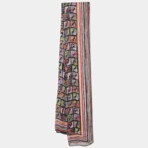 Fendi Multicolor Letter Logo Printed Silk Scarf