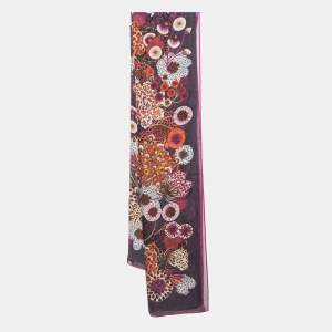 Fendi Purple Floral Print Silk Chiffon Scarf