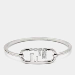 Pre Owned Fendi O'Lock Crystal Silver Tone Bracelet S