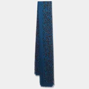 Fendi Blue Zucca Leopard Pattern Printed Modal & Silk Scarf