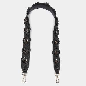Pre Owned Fendi Black Leather Flowerland Strap You Shoulder Bag Strap