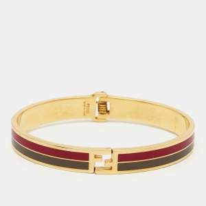 Pre Owned Fendi Fendista Enamel Gold Tone Bracelet L