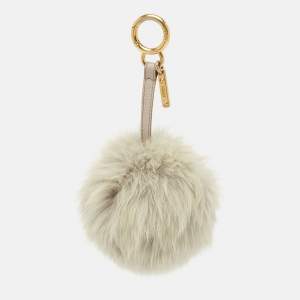Fendi Grey Fur and Leather Pom Pom Bag Charm 