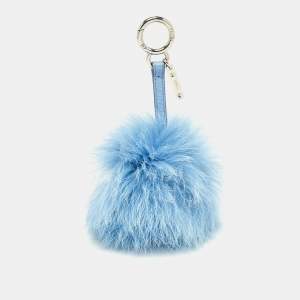 Fendi Blue Fur and Leather Pom Pom Bag Charm