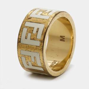 Pre Owned Fendi  Forever Enamel Gold Tone Ring Size 55