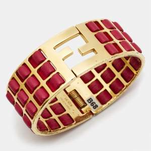 Pre Owned Fendi Fendista Leather Gold Tone Bracelet M