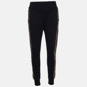 Fendi Black Knit Contrast Logo Print Trim Trackpants M