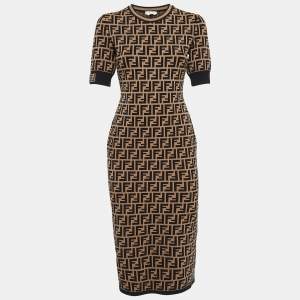 Fendi Brown FF Logo Patterned Knit Short Dress M