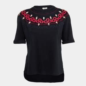 Pre Owned Fendi Black Embellished Cotton T-Shirt S