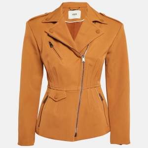 Pre Owned Fendi Brown Fleece Wool Zip-Up Jacket S