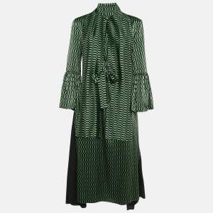 Fendi Emerald Green Printed Silk Midi Dress S