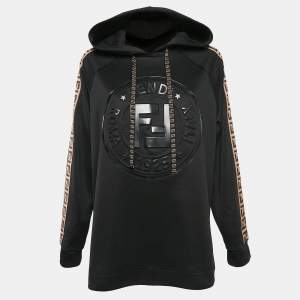 Pre Owned Fendi Black Zucca FF Logo Print Jersey Hoodie S