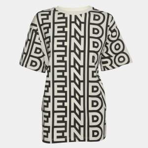 Fendi White/Black Logo Printed Crew Neck T-Shirt S
