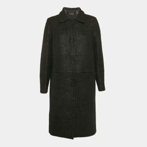 Fendi Black Shearling Velcro Closure Mid-Length Coat M