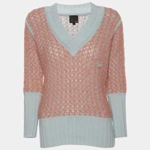 Fendi Peach/Light Blue Cotton Knit Blend Sweater S