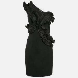 Pre Owned Fendi Black Nylon Gabardine Ruffled One-Shoulder Mini Dress M