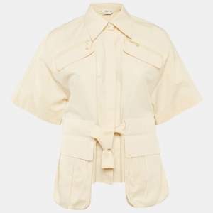 Pre Owned Fendi Beige Cotton Pocket Detail Button Front Shirt XS