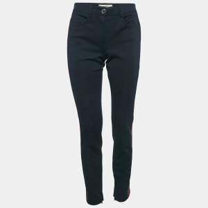 Fendi Navy Blue Pique Jersey Logo Band Detail Trousers S