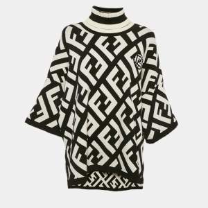 Fendi Black/White Zucca Jacquard Wool Blend Turtle Neck Sweater M