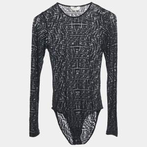 Fendi Black FF Stretch Tulle Sheer Bodysuit XS