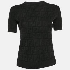 Fendi Black Zucca Monogram Jersey Pullover Top XS