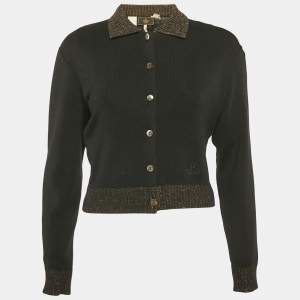 Pre Owned Fendi Black Stretch Knit Top and Cardigan Set S