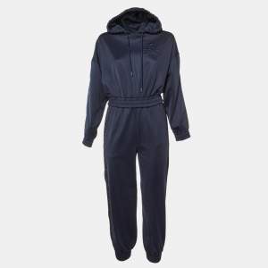 Fendi Navy Blue Jersey Cropped Hoodie & Trousers Set S