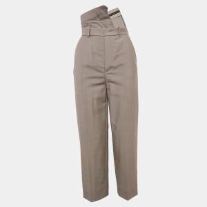 Fendi Beige Wool Blend Folded Waist Tapered Trousers XS
