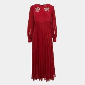 Fendi Red Silk and Crepe Pleated Cocktail Maxi Dress L