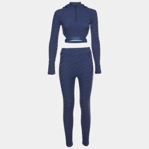 Fendi Navy Blue FF Logo Jersey Crop Top & Leggings Set S/M 