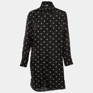 Pre Owned Fendi Black Logo Printed Silk Midi Dress M