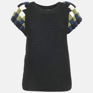Fendi Black Crochet Half Sleeve Top S