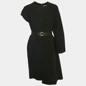 Pre Owned Fendi Black Crepe Belted Asymmetric Short Dress M