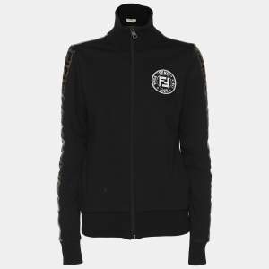 Fendi Black Cotton Knit Fendi Logo Track Jacket S