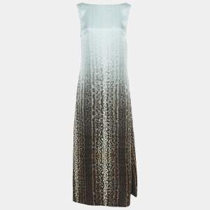 Fendi Blue Gradient Print Silk Chain Detail Sleeveless Aruf Maxi Dress S
