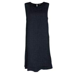 Pre Owned Fendi Navy Blue Silk Textured Panel Detail Sleeveless Shift Dress L