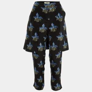 Fendi Black Floral Print Silk Overlay Trousers S